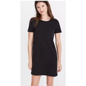 Madewell Pocket Tee Dress Black Cotton Short Sleeve Size Small Effortless Chic